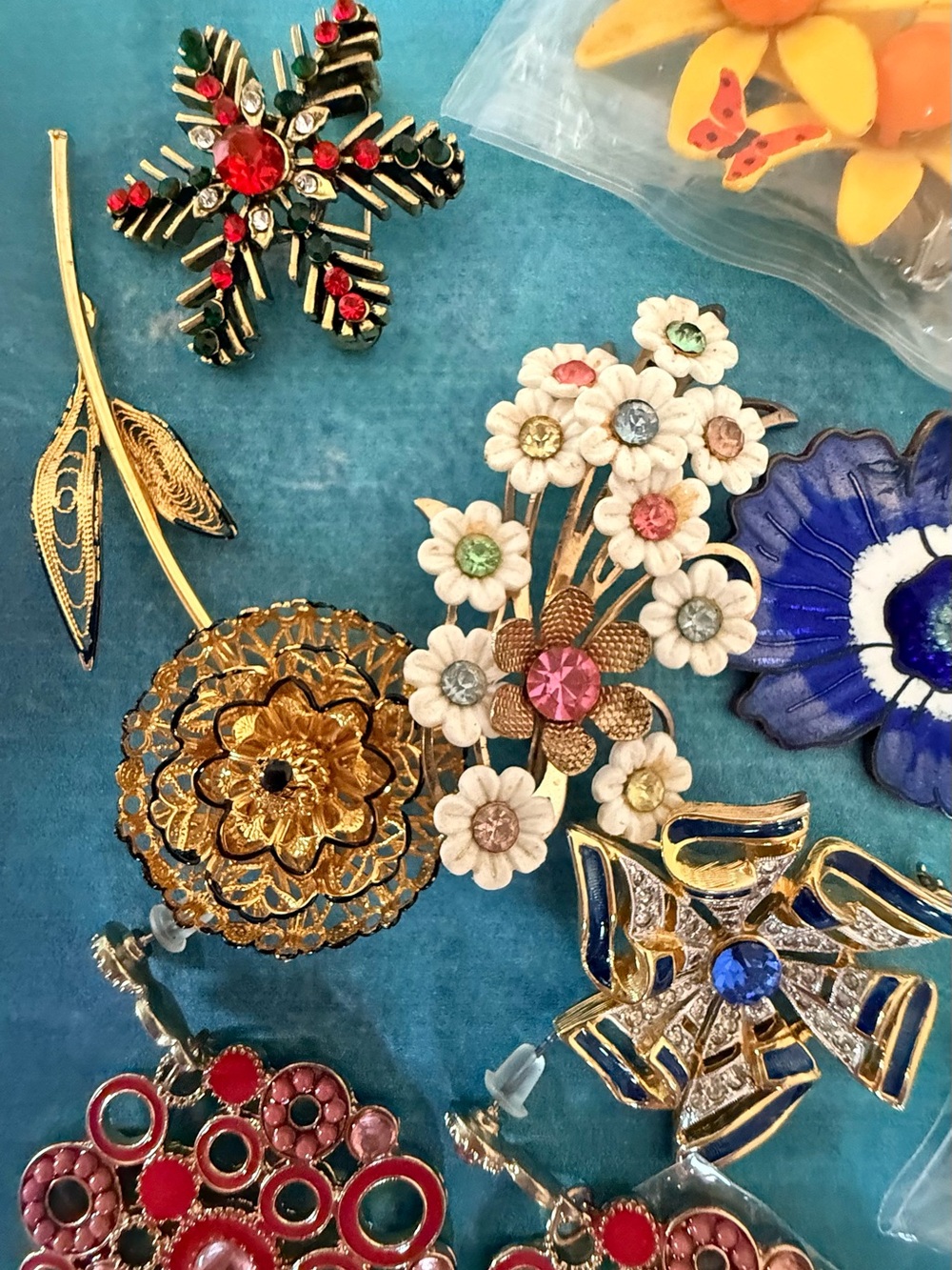 Gold and Floral Multi-Color Bundle. Earrings & Brooches.